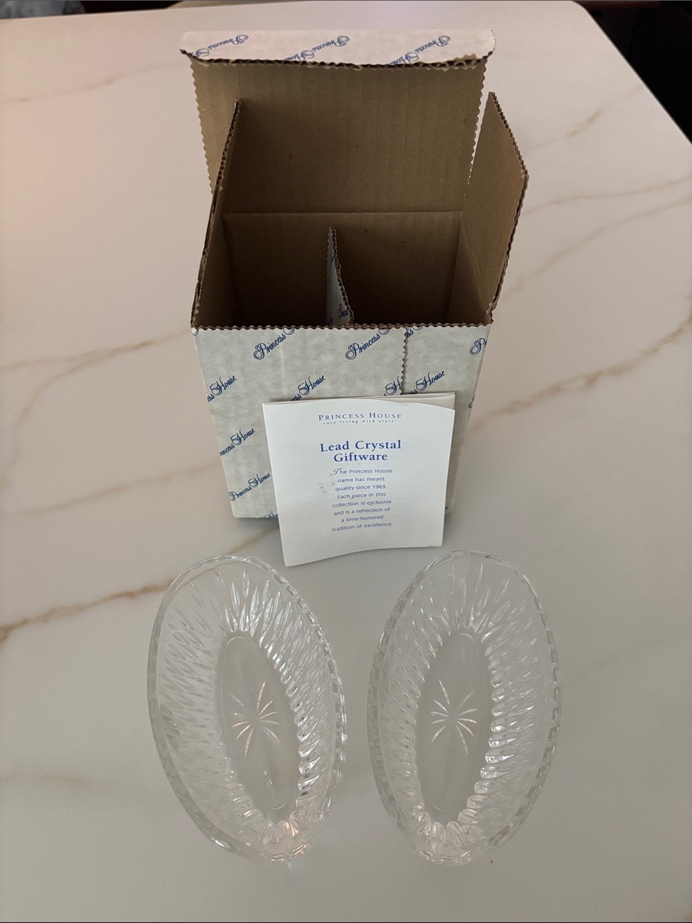 Vintage Princess House Crystal Spoon Fork Buffet Silverware Holders (set of two)